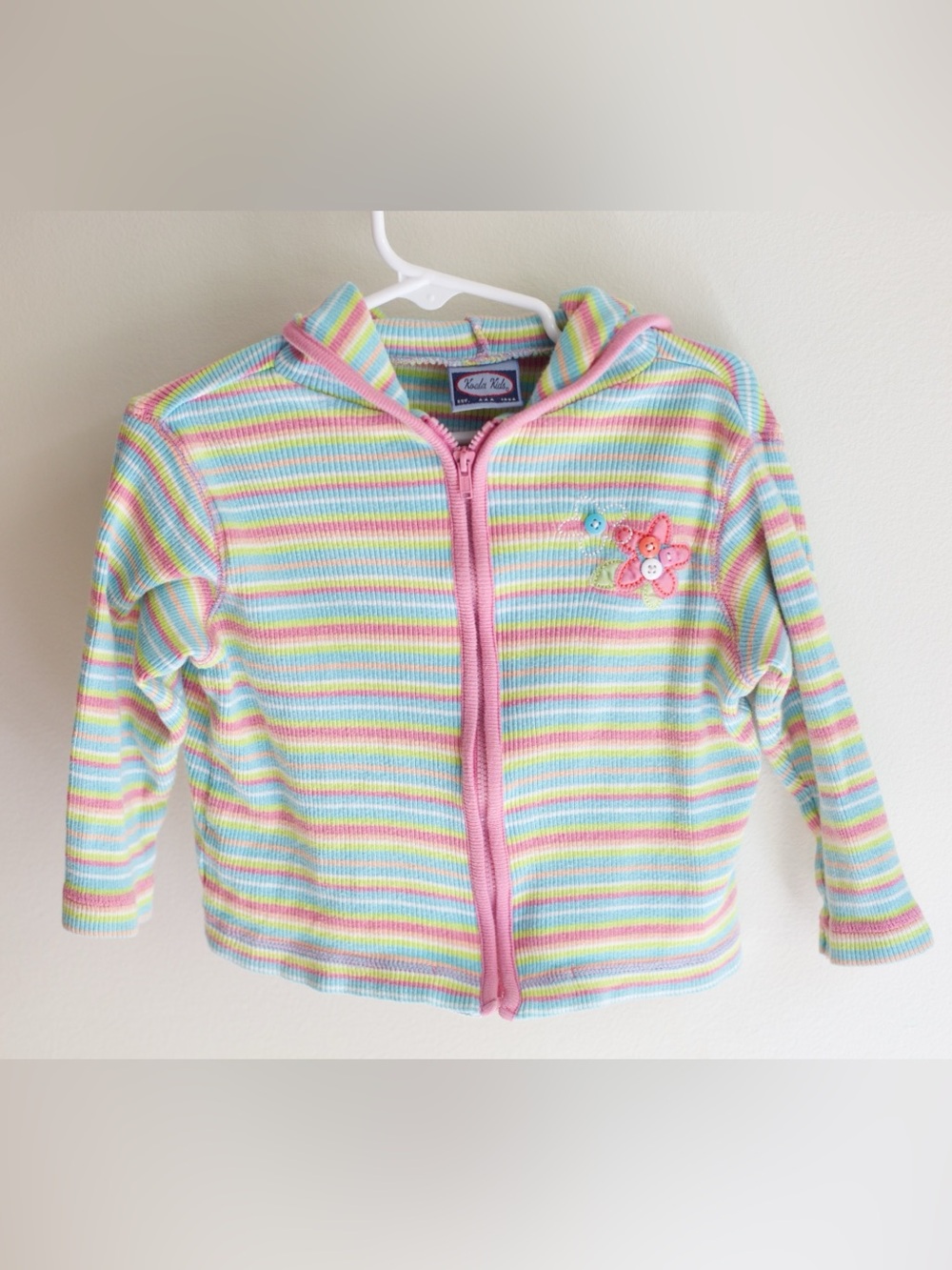 Vintage Style Pastel Striped Zip Hoodie Toddler Girls 24M Flower Detail